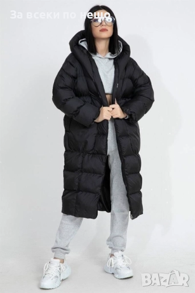 Дамско Дълго Черно Зимно Яке Със Силиконов Пълнеж И Качулка Код S9, снимка 1
