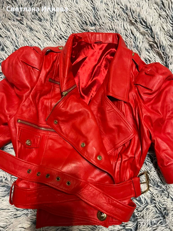 Дамско кожено яке с къс ръкав, снимка 1