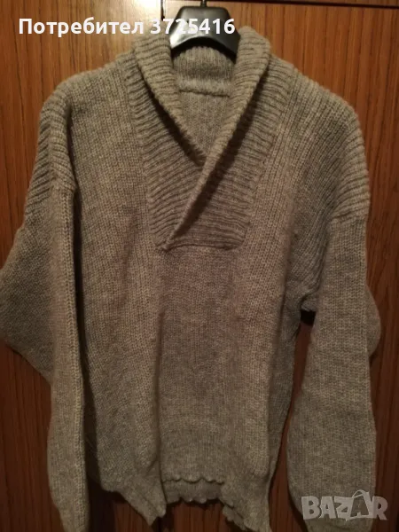 Сив пуловер с шал яка, нов, плетен от сива финна вълнена прежда, снимка 1