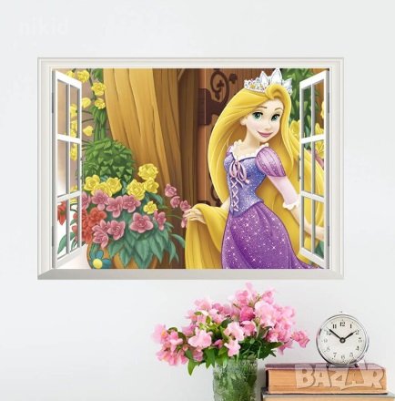 Рапунцел на прозорец самозалепващ стикер лепенка за стена мебел детска стая, снимка 1
