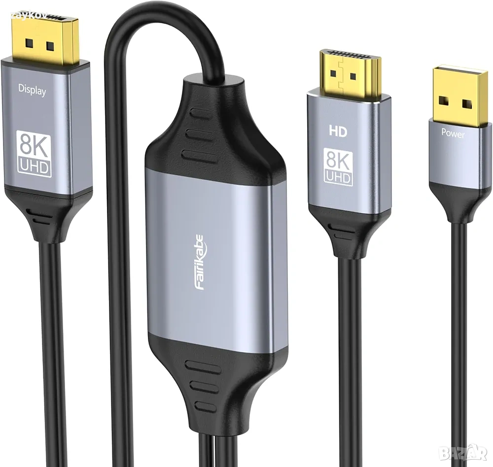 fairikabe 4K 120Hz HDMI към DisplayPort кабел с USB захранване за Xbox Series X,PS5, PS4 Pro, снимка 1