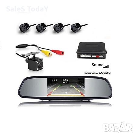 Удобна парктроник система Automat, с четири Черни сензора , камера, огледало с монитор, снимка 1