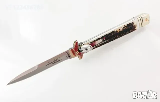 Сгъваем автоматичен нож - стилето , с чирени от еленов рог,100х245, снимка 1