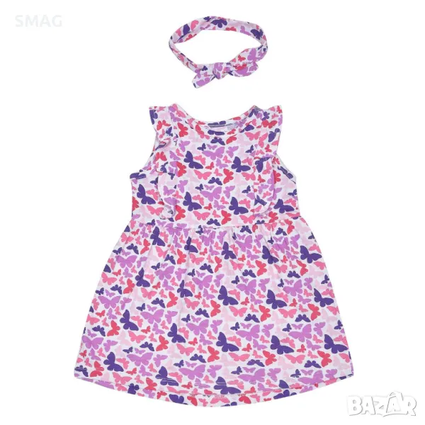 Лятна бебешка рокля без ръкави с цветни пеперуди и панделка за коса S_1220933, снимка 1