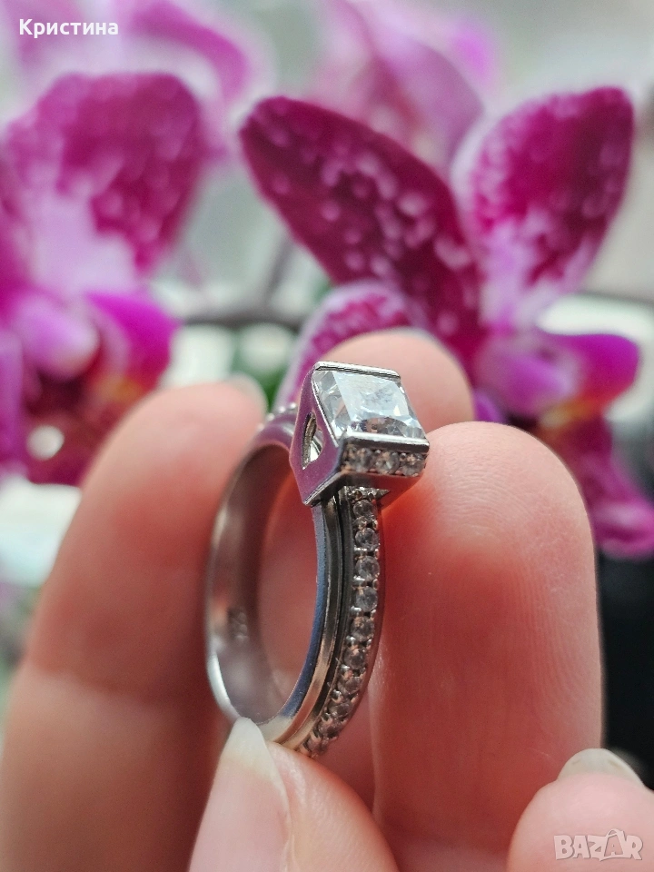 Нов красив сребърен пръстен с циркони, снимка 1