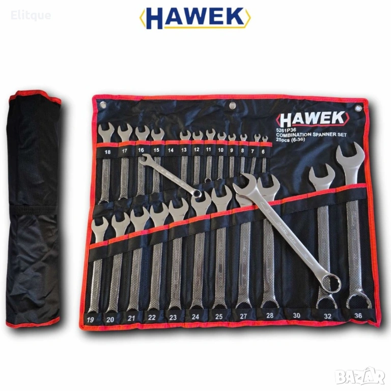 Професионален комплект звездогаечни ключове HAWEK, 25части (6-36мм), снимка 1