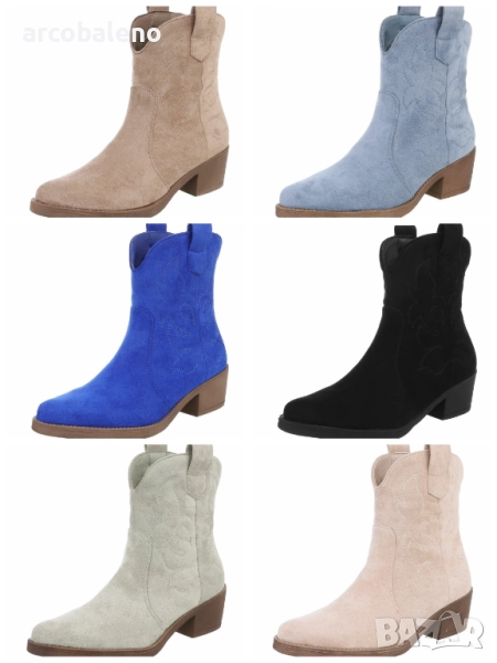 Дамски велурени ботуши в уестърн и байкерски стил, 7цвята , снимка 1