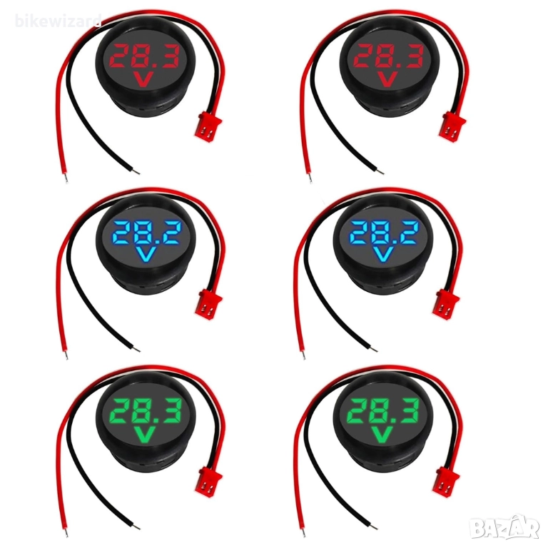 GTIWUNG 6 броя Цифрови волтметъри 3-цифрен LED дисплей 4-100V – червен, син, зелен Н0ВИ, снимка 1