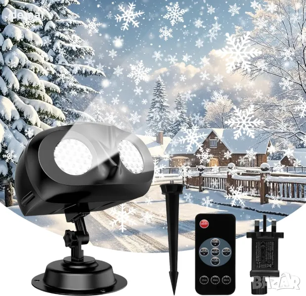 Коледен LED проектор със снежинки за открито, 2 в 1 с дистанционно, снимка 1