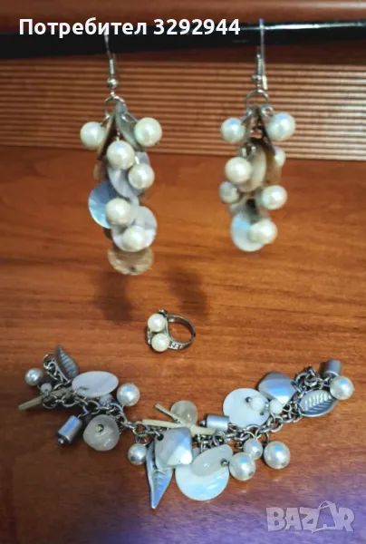 Гривна и обеци с искуствени перли, снимка 1