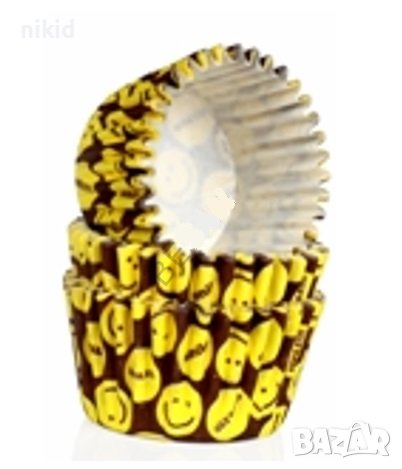 50 бр хартиени капсули Смайли Емотикон Smiley Еможи Emoji кошнички за кексчета мъфини парти, снимка 1