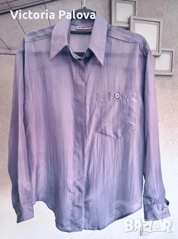 Копринена риза vintage MISS YOU цвят лавандула, снимка 15 - Ризи - 51983422