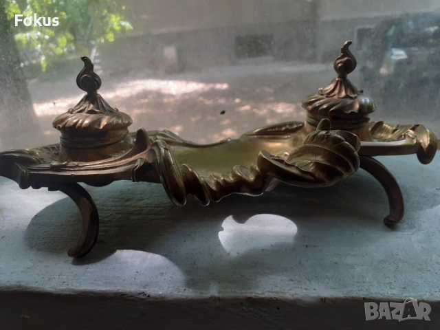Жестока стара бронзова барокова мастилница - Антика, снимка 3 - Антикварни и старинни предмети - 53422309
