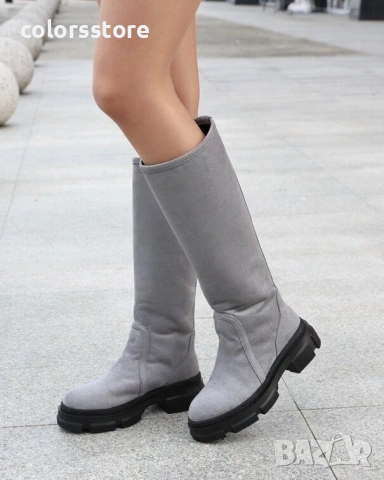 Равни ботуши - сив велур - BMK10

