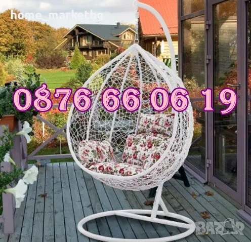 Градинска люлка тип гнездо, ратанова люлка гнездо, бяла с червени възглавници, снимка 4 - Градински мебели, декорация  - 49746711