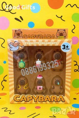 Комплект 6 броя Фигурки Капибара Capybara Голям комплект за игра, снимка 2 - Фигурки - 51629288