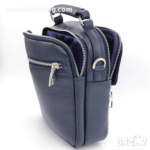 Подарък за мъж – чанта и портфейл в синьо | Подаръчен комплект от естествена кожа, снимка 4 - Подаръци за мъже - 52414546