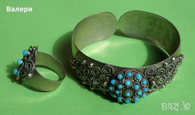 Гривна и пръстен (бижу) - мелхиор и тюркоаз, снимка 4 - Бижутерийни комплекти - 40181516
