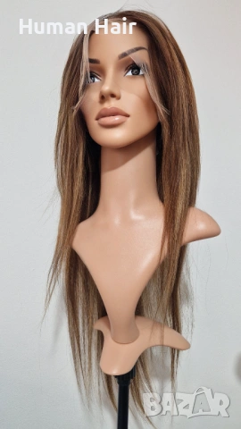Естествена перука от бразилска коса 70-75 см - Lace Front 13x6, кафява с руси кичури, 200% плътност, снимка 6 - Аксесоари за коса - 53375152