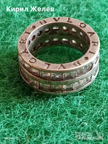Луксозен сребърен пръстен BVLGARI с кристали марков 22248