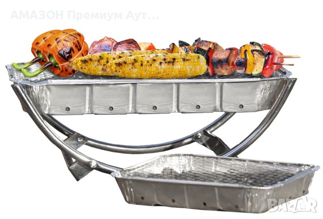 Asado Grill BBQ Dual Преносимо Барбекю,двойна стоманена рамка за незабавна скара/дървени въглища, снимка 2 - Барбекюта - 43727171