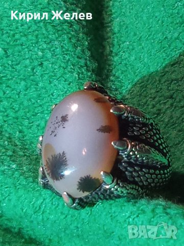 РАЗКОШЕН СКЪПОЦЕНЕН СРЕБЪРЕН ПРЪСТЕН ЛАКИРАНО СРЕБРО 925 ТУРЦИЯ с ОГРОМЕН РЯДЪК ДЕНДРИТОВ АХАТ 40647, снимка 18 - Пръстени - 42657166