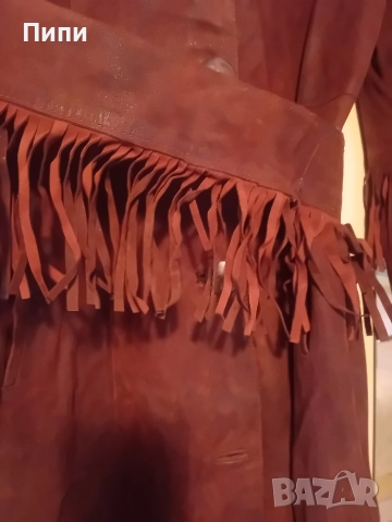 Уникално, дълго до глезена, от естествена мокра кожа с естествен косъм яка , снимка 4 - Палта, манта - 52770650