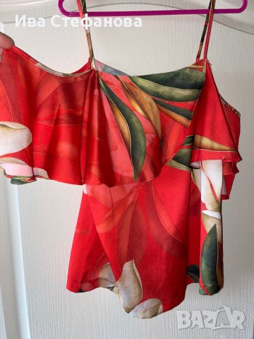 Разкошна цветна  блуза топ  флорален принт цветя с паднали ръкави , снимка 6 - Корсети, бюстиета, топове - 37287329