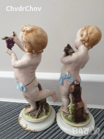 чифт2бр Capodimonte статуетки 20см/стари Каподимонте порцеланови фигури на голи ангели-херувими, снимка 2 - Статуетки - 52973233