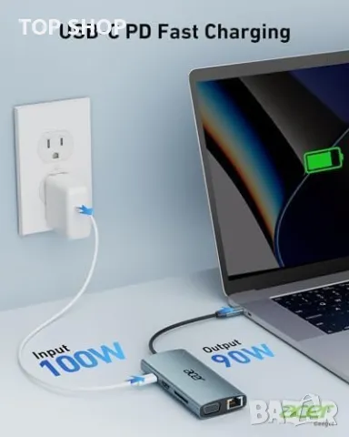 Нов 9 в 1 USB C Хъб с PD Зареждане, HDMI 4K, Ethernet Адаптер Докинг, снимка 9 - Мрежови адаптери - 49451196