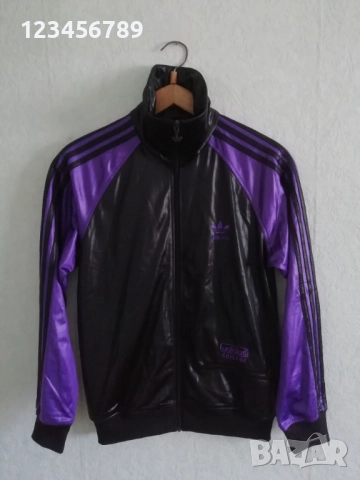 Adidas Chile 62 оригинално мъжко черно-лилаво горнище размер S Vintage Trefoil ретро блестящо 