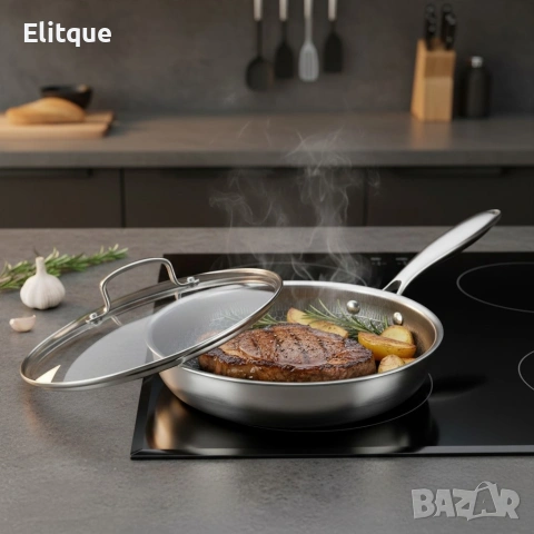 Тиган с капак Goldmann GM 1128-24, 1128-26 , 24x5 см./26х5 см., Незалепващо покритие, снимка 5 - Съдове за готвене - 53535573