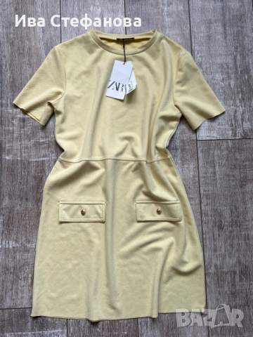 Нова с етикета ежедневна елегантна патешко жълто рокля Zara zara Зара 