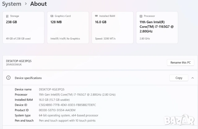 Таблет и Лаптоп 2в1 laptop Lenovo ThinkPad L13 Yoga Gen 2 - 13.3" - i7-1165G7 2.8Ghz / 16GB RAM DDR4, снимка 11 - Лаптопи за работа - 53338617