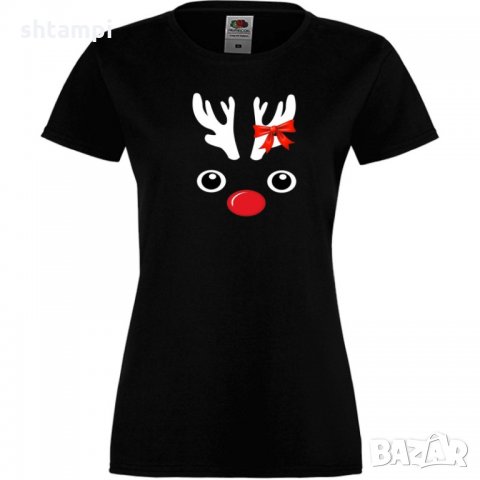 Дамска тениска Коледа DEER FACE LADY, снимка 2 - Тениски - 34691137