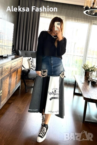 TW3 Дънкова пола атрактивен модел съчетан с плат , снимка 3 - Поли - 44151761