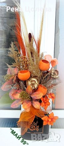 Керамична ваза с екзотични  цветя, снимка 4 - Декорация за дома - 44128512