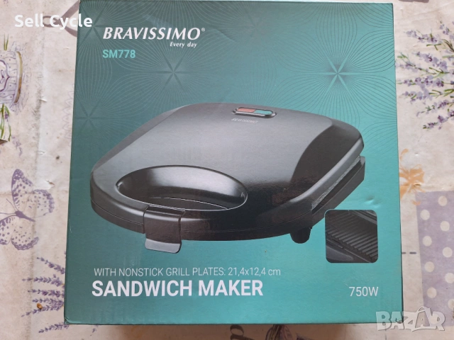 ✅ТОСТЕР/САНДВИЧ МЕЙКЪР BRAVISSIMO SM778❗, снимка 6 - Тостери - 53045585