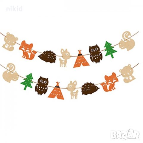 16 бр Горски животни на въже Парти Гирлянд Банер Флаг филц