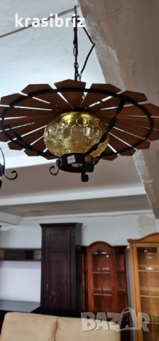 Абажур- Дърво, ковано желязо и стъкло 