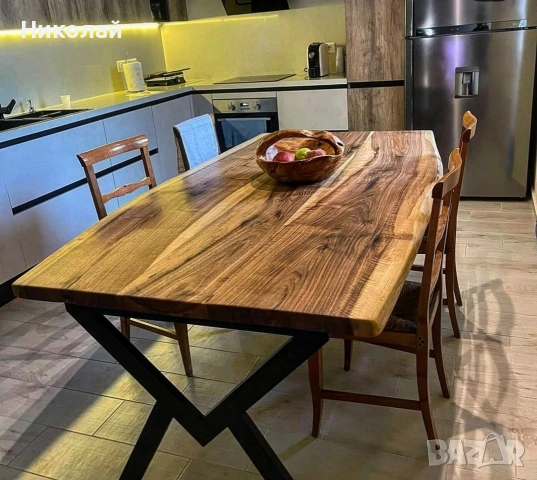 орехова трапезна маса от масив и желязо , снимка 13 - Маси - 53541543