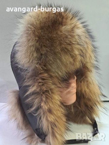 Дамска кожена шапка ушанка, лукс Енот -234, снимка 2 - Шапки - 52215399