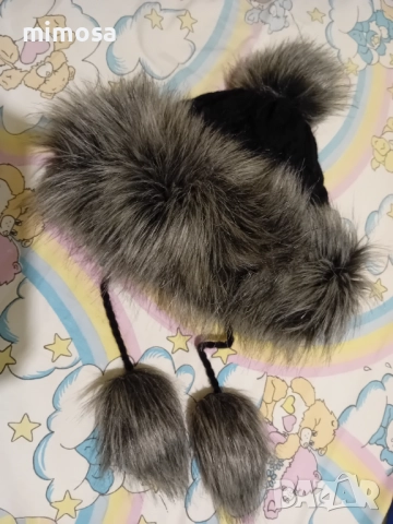 Зимна дамска шапка с изкуствен пух, снимка 3 - Шапки - 52886397