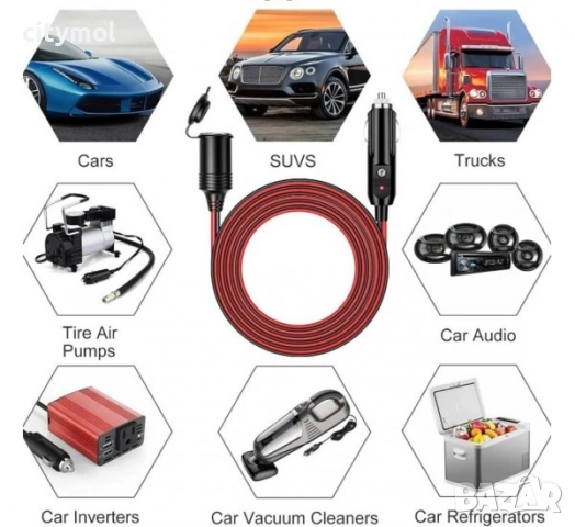 Автомобилен удължител, гнездo за запалка(ж), 3 метра, 12V/24VDC, 10A,, снимка 2 - Аксесоари и консумативи - 52287107