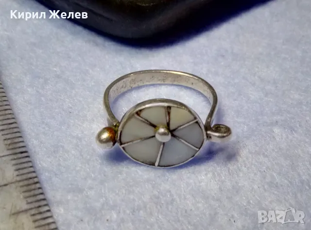 СТАР РЕТРО АРТ СЕДЕФЕН СРЕБЪРЕН ПРЪСТЕН СРЕБРО ВИСОКА ПРОБА с РЪЧНО ИНКРУСТИРАН СЕДЕФ 47160, снимка 8 - Антикварни и старинни предмети - 50136456