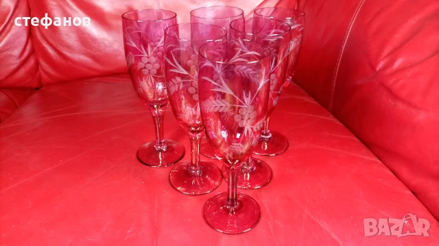 Разкошни чаши, калиево стъкло, ръчна гравюра, столче, 11 бр, снимка 9 - Чаши - 51142459