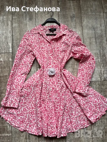 Разкошна къса  ежедневна елегантна рокля бяло и розово 100 % памук памучна , снимка 2 - Рокли - 50246072