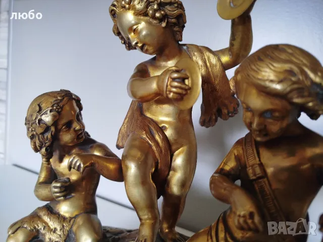 БРОНЗОВА СКУЛПТУРА 19-ВЕК Франция ДЕЦА МУЗИКАНТИ ВЪВ ПОЗЛАТА , снимка 6 - Антикварни и старинни предмети - 49271493