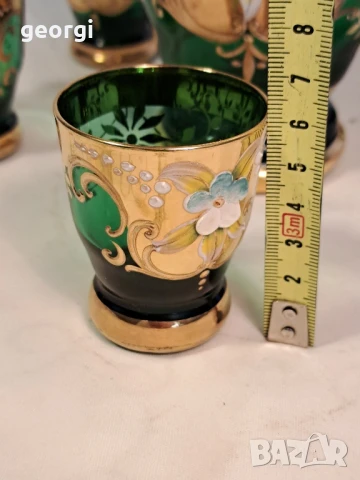 декантер с пет чаши Bohemia цветно стъкло с позлата , снимка 8 - Антикварни и старинни предмети - 50885962