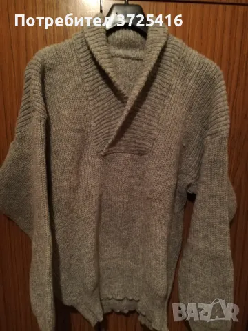 Сив пуловер с шал яка, нов, плетен от сива финна вълнена прежда